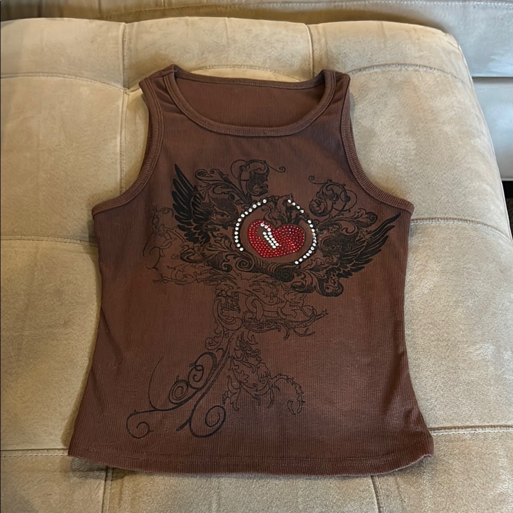 Brown Graphic Tank Top